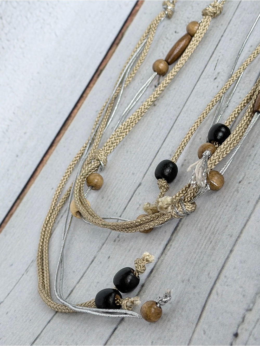 Layered Beige and Black Beaded Women’s Necklace